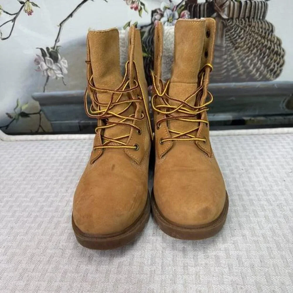 Timberland Womens Size 8.5 Wheat Teddy Fleece Fold Down WaterProof Boots - Picture 3 of 6